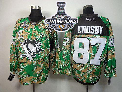 Penguins 87 Sidney Crosby Camo Veterans Day Practice 2016 Stanley Cup Champions Stitched NHL Jersey