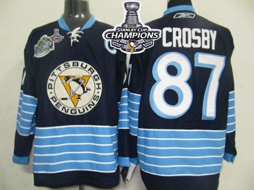 Penguins 87 Sidney Crosby Dark Blue 2011 Winter Classic Vintage 2016 Stanley Cup Champions Stitched NHL Jersey