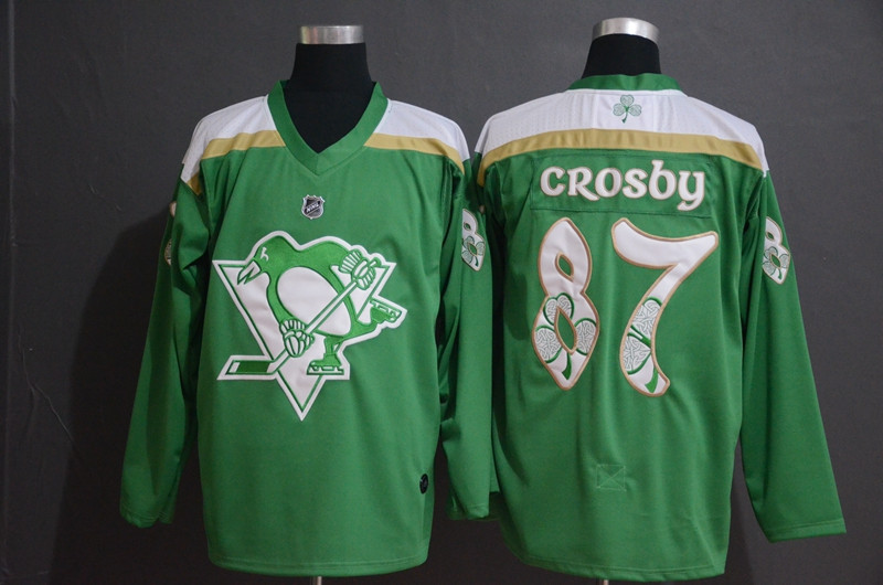 Penguins 87 Sidney Crosby Green 2019 St. Patrick's Day  Jersey