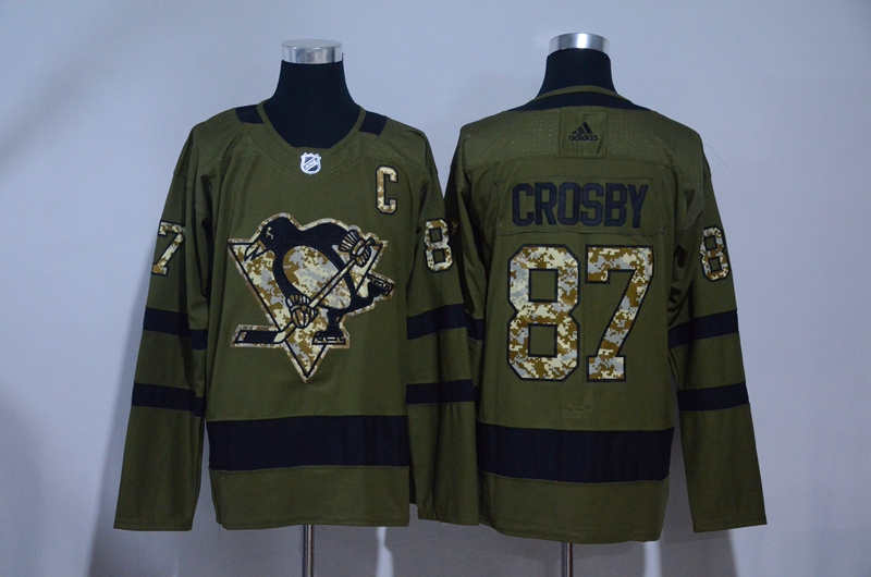 Penguins 87 Sidney Crosby Olive Green  Jersey