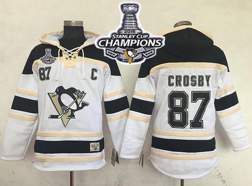Penguins 87 Sidney Crosby White Sawyer Hooded Sweatshirt 2016 Stanley Cup Champions Stitched NHL Jersey