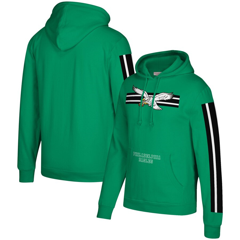 Philadelphia Eagles Mitchell & Ness Three Stripe Pullover Hoodie Green