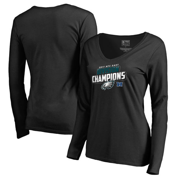Philadelphia Eagles NFL Pro Line by Fanatics Branded Women's 2017 NFC East Division Champions Long Sleeve V Neck T Shirt Black