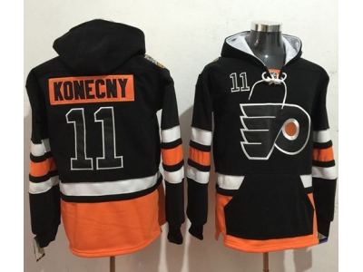 Philadelphia Flyers 11 Travis Konecny Black Name Number Pullover NHL Hoodie