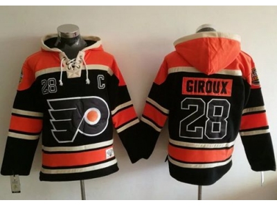 Philadelphia Flyers 28 Claude Giroux Black Sawyer Hooded Sweatshirt Stitched NHL Jersey