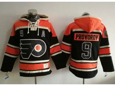 Philadelphia Flyers 9 Ivan Provorov Black Sawyer Hooded Sweatshirt Stitched NHL Jersey