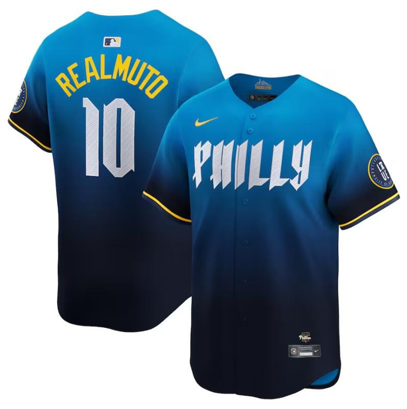 Phillies 10 J.T. Realmuto Blue Nike 2024 City Connect Cool Base Jersey