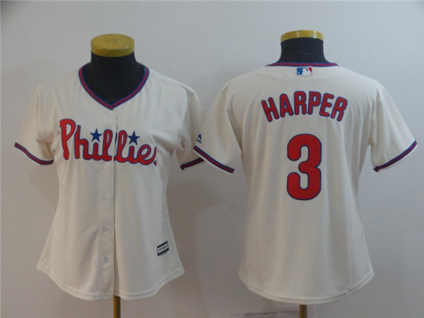 Phillies 3 Bryce Harper Cream Women Cool Base Jersey