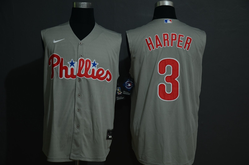 Phillies 3 Bryce Harper Gray Gold Nike Cool Base Sleeveless Jersey