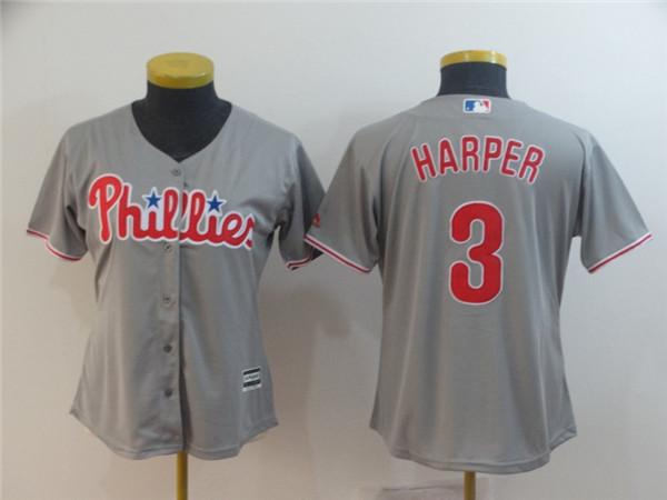 Phillies 3 Bryce Harper Gray Women Cool Base Jersey