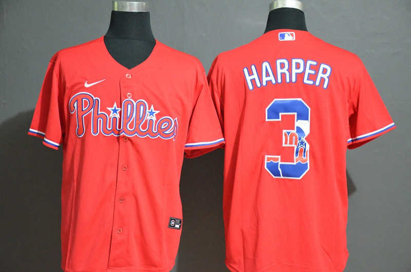 Phillies 3 Bryce Harper Red 2020 Nike Cool Base Fashion Jersey