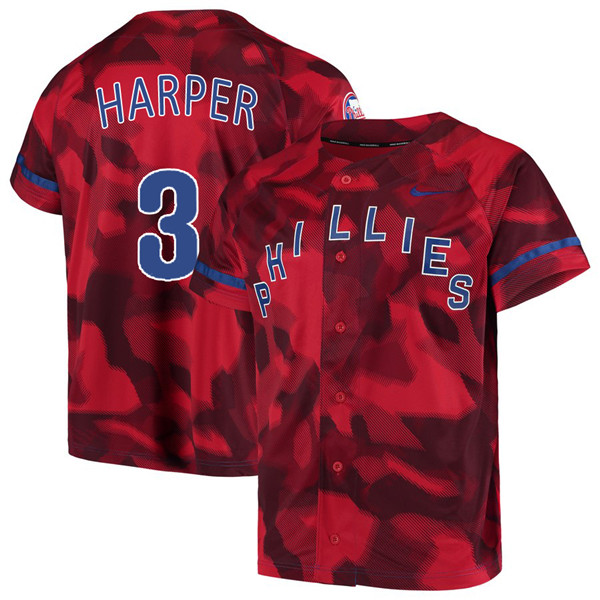 Phillies 3 Bryce Harper Red Camo Fashion Jersey