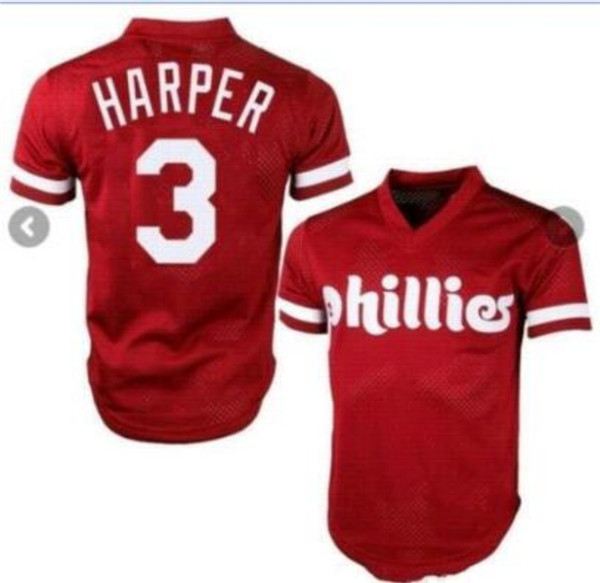 Phillies 3 Bryce Harper Red Mesh Throwback Jersey