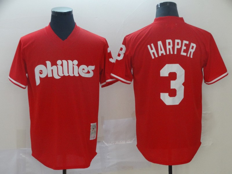 Phillies 3 Bryce Harper Red Throwback Jersey