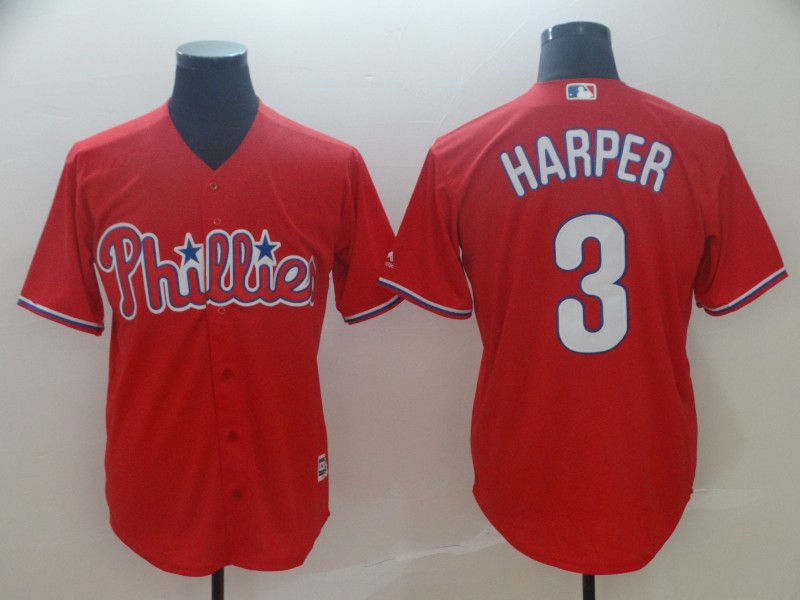 Phillies 3 Bryce Harper Scarlet Cool Base Jersey