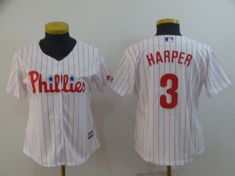 Phillies 3 Bryce Harper White Women Cool Base Jersey