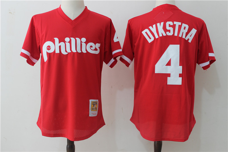 Phillies 4 Lenny Dykstra Red Cooperstown Collection Mesh Batting Practice Jersey