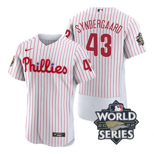 Phillies 43 Noah Syndergaard White Nike 2022 World Series Flexbase Jersey