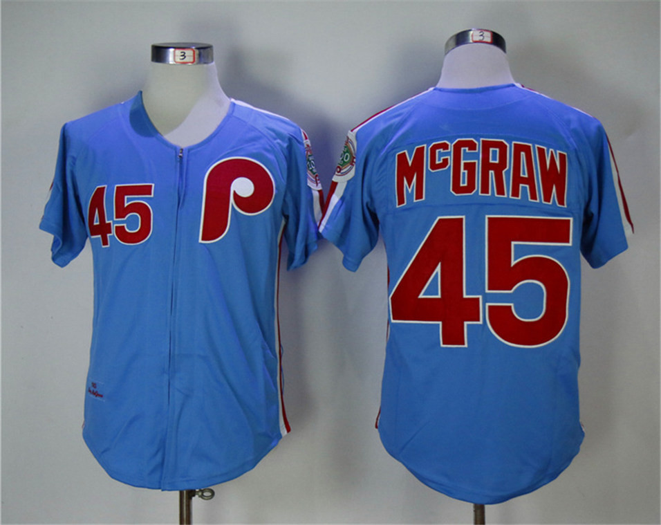 Phillies 45 Tug McGraw Blue 1983 Throwback Jersey