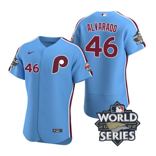 Phillies 46 Jose Alvarado Blue Nike 2022 World Series Flexbase Jersey