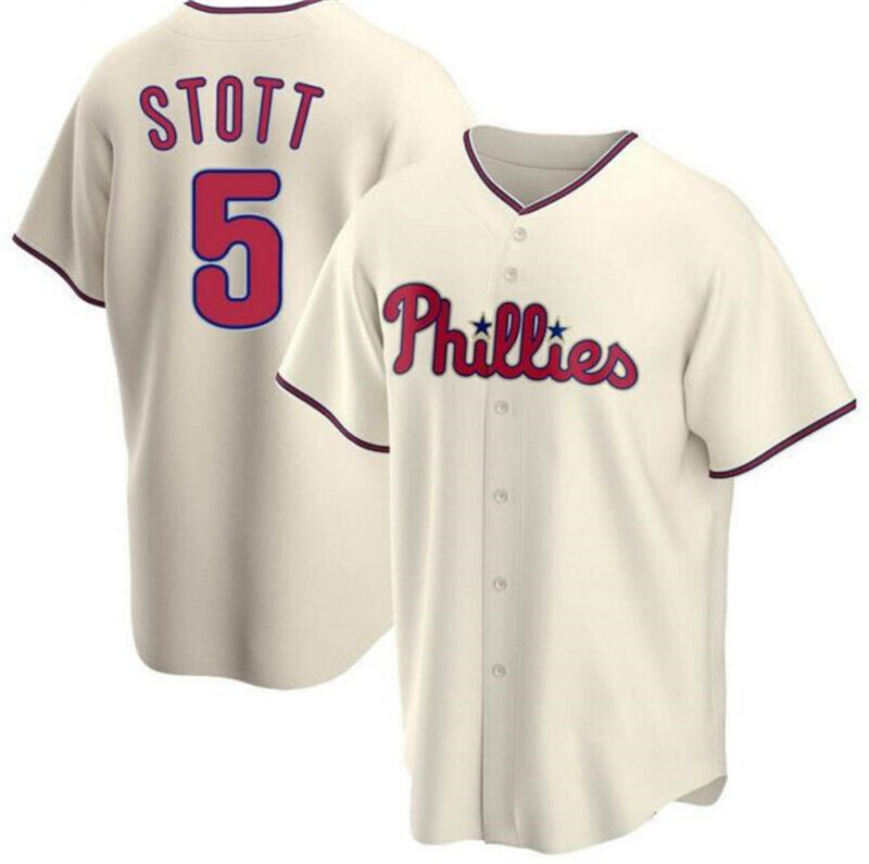 Phillies 5 Bryson Stott Cream Nike Cool Base Jersey