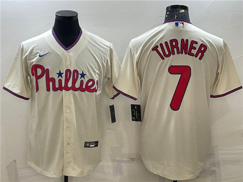 Phillies 7 Trea Turner Cream Nike Cool Base Jersey