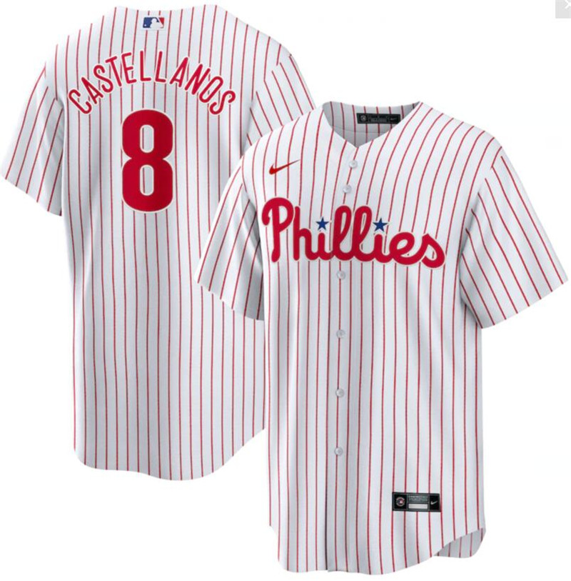 Phillies 8 Nick Castellanos White Nike Cool Base Jersey