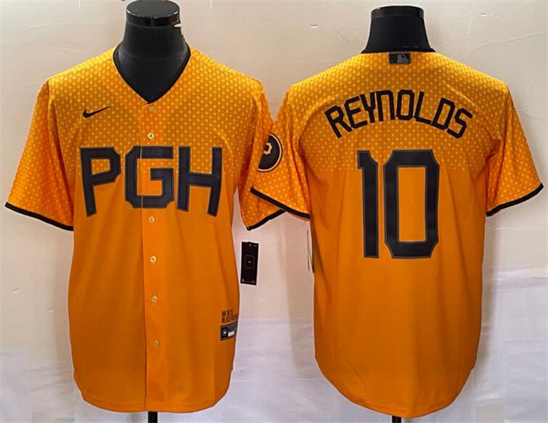 Pirates 10 Bryan Reynolds Gold Nike 2023 City Connect Cool Base Jersey