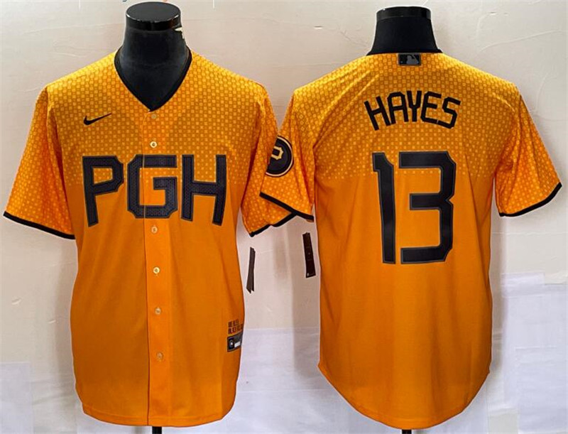 Pirates 13 Ke'Bryan Hayes Gold Nike 2023 City Connect Cool Base Jersey