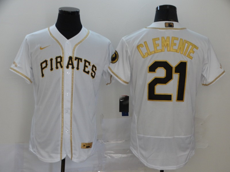 Pirates 21 Roberto Clemente White Gold 2020 Nike Flexbase Jersey