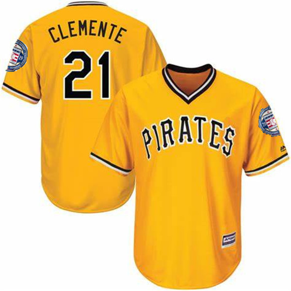 Pirates 21 Roberto Clemente Yellow 2019 Hall of Fame Induction Patch Throwback Jersey