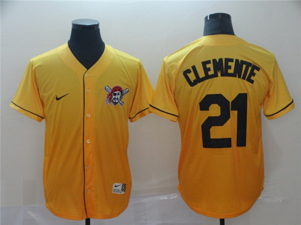 Pirates 21 Roberto Clemente Yellow Drift Fashion Jersey