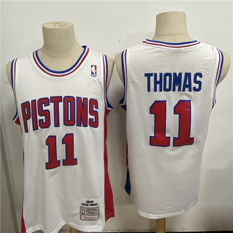 Pistons 11 Isiah Thomas White 1988 89 Hardwood Classics Jersey