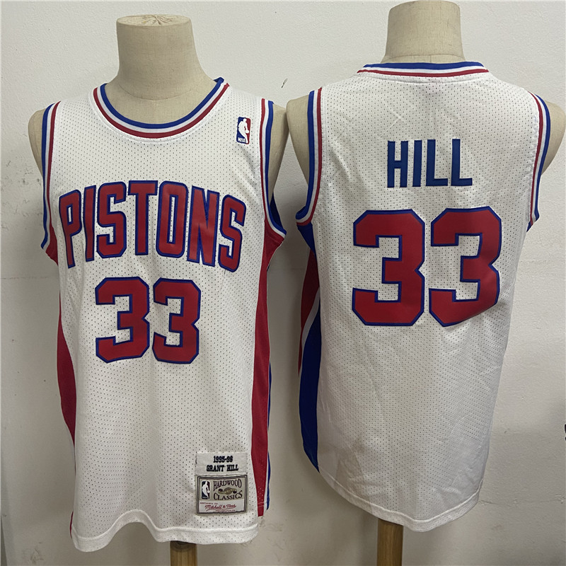 Pistons 33 Grant Hill White 1995 96 Hardwood Classics Jersey