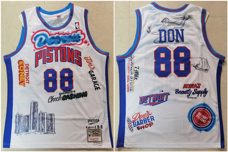 Pistons 88 Don White Hardwood Classics Jersey