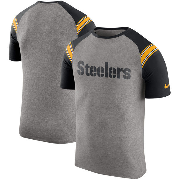 Pittsburgh Steelers  Enzyme Shoulder Stripe Raglan T Shirt Heathered Gray