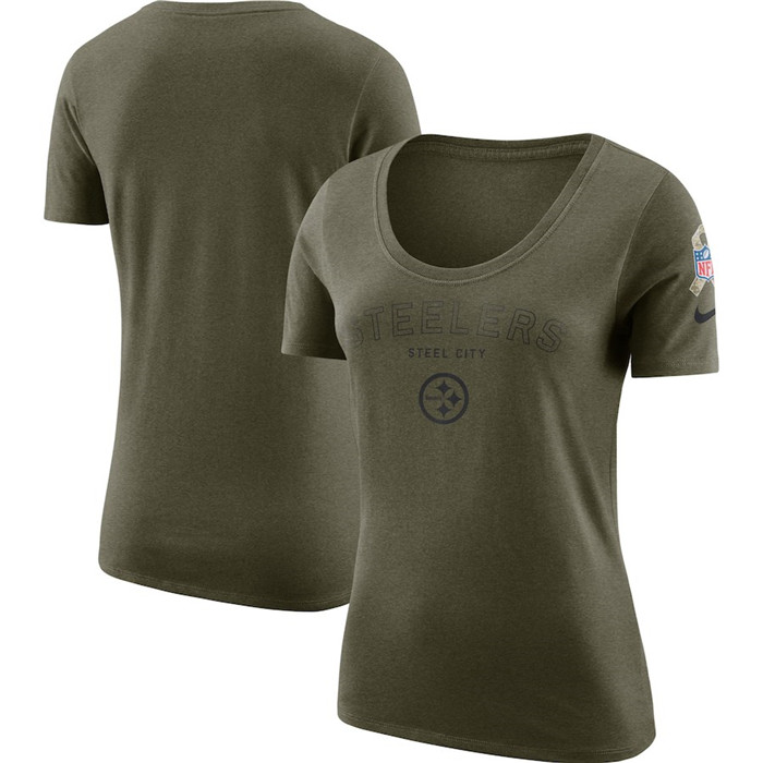 Pittsburgh Steelers  Women's Salute to Service Legend Scoop Neck T Shirt Olive