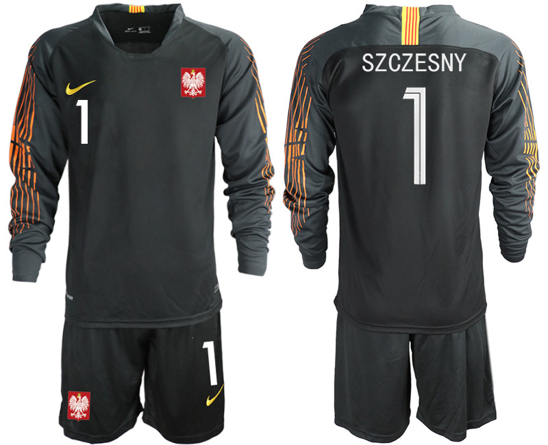 Poland 1 SZCZESNY Black 2018 FIFA World Cup Long Sleeve Goalkeeper Soccer Jersey