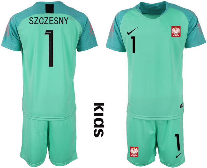 Poland 1 SZCZESNY Green Youth 2018 FIFA World Cup Goalkeeper Soccer Jersey
