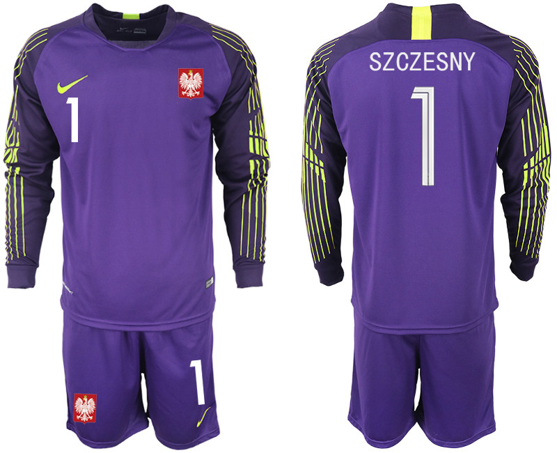 Poland 1 SZCZESNY Purple 2018 FIFA World Cup Long Sleeve Goalkeeper Soccer Jersey
