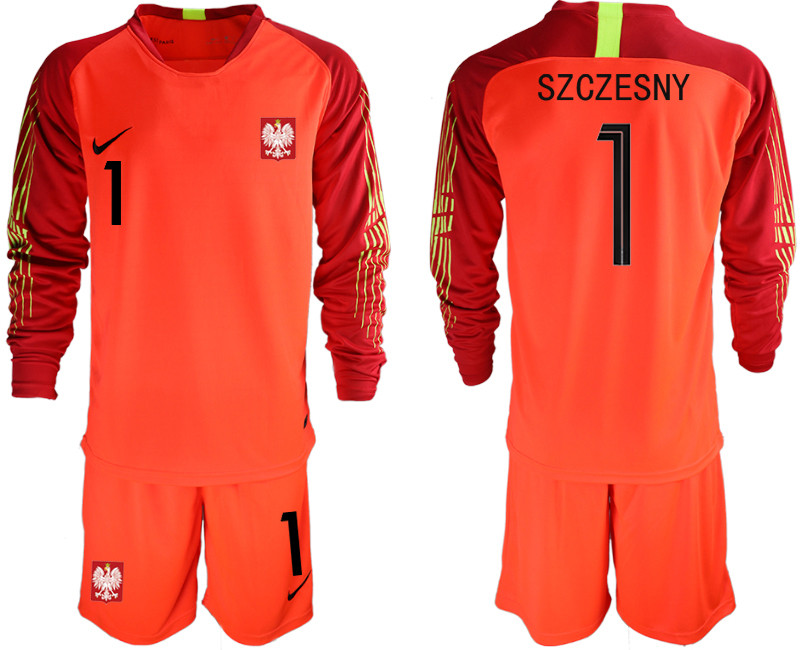 Poland 1 SZCZESNY Red 2018 FIFA World Cup Long Sleeve Goalkeeper Soccer Jersey