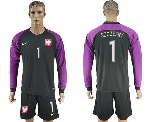 Poland 1 Szczesny Black Goalkeeper Long Sleeves Soccer Country Jersey