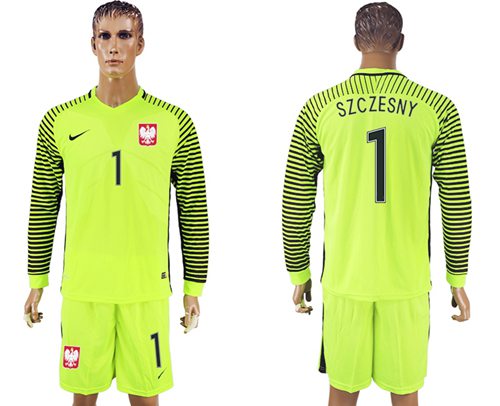 Poland 1 Szczesny Green Long Sleeves Goalkeeper Soccer Country Jersey