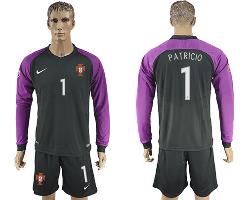 Portugal 1 Patricio Black Goalkeeper Long Sleeves Soccer Country Jersey