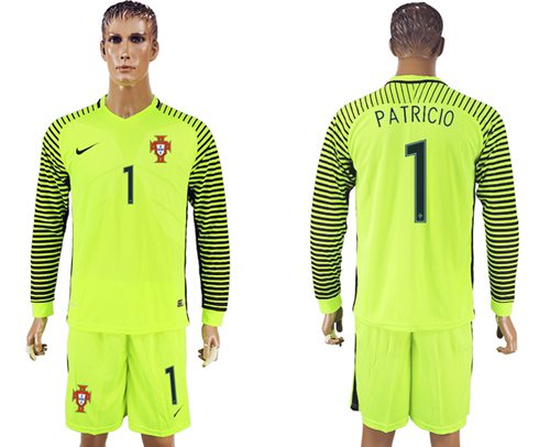 Portugal 1 Patricio Green Long Sleeves Goalkeeper Soccer Country Jersey