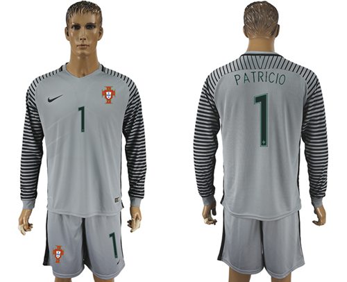Portugal 1 Patricio Grey Goalkeeper Long Sleeves Soccer Country Jersey
