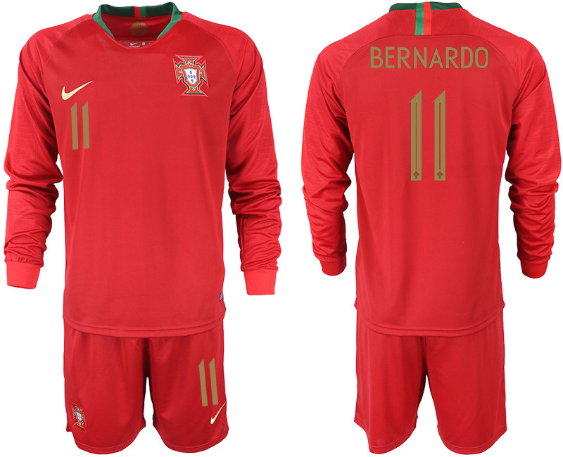 Portugal 11 BERNARDO Home 2018 FIFA World Cup Long Sleeve Soccer Jersey