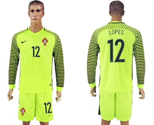 Portugal 12 Lopes Green Long Sleeves Goalkeeper Soccer Country Jersey