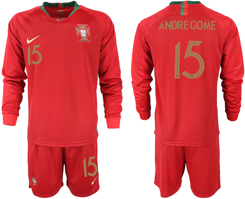 Portugal 15 ANDRE GOME Home 2018 FIFA World Cup Long Sleeve Soccer Jersey