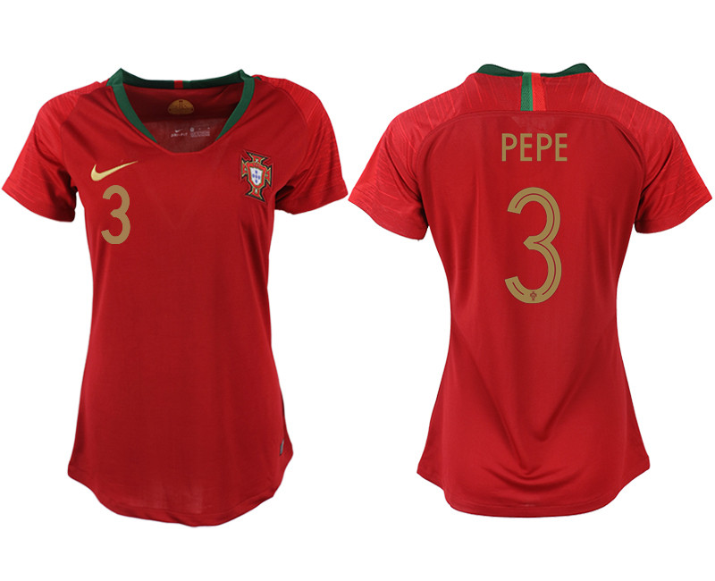 Portugal 3 PEPE Home Women 2018 FIFA World Cup Soccer Jersey